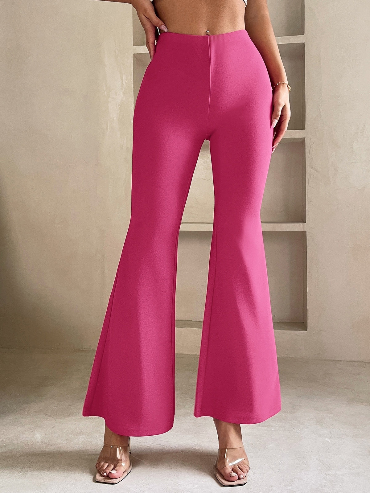 Petite flared trousers for women in stretch knit with an elastic waist - view 15