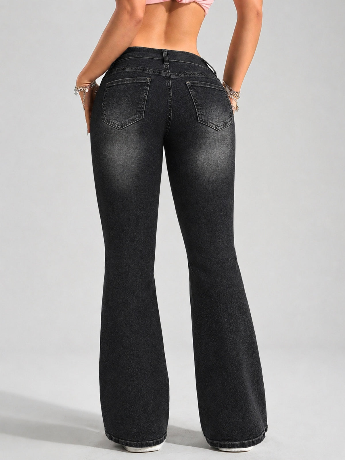 Petite low rise flared jeans for women with a leg that flares from the knee - view 6