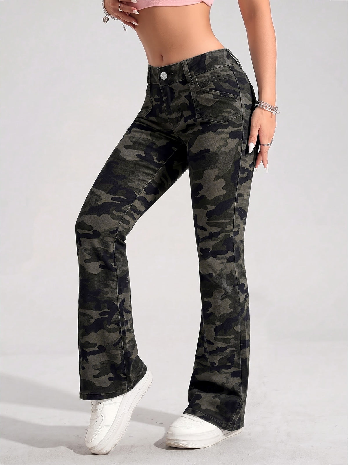 Petite low rise flared jeans for women with a leg that flares from the knee - view 8