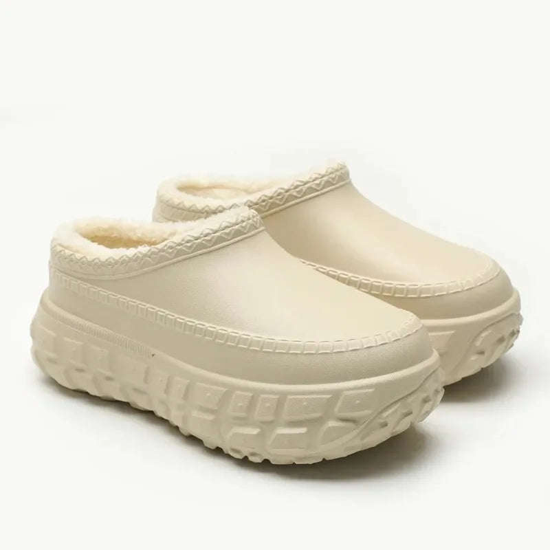 Platform slippers with a faux leather upper, thick tyre-tread sole and plush lining - view 3