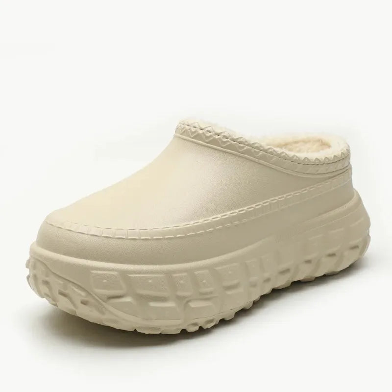 Platform slippers with a faux leather upper, thick tyre-tread sole and plush lining - view 5