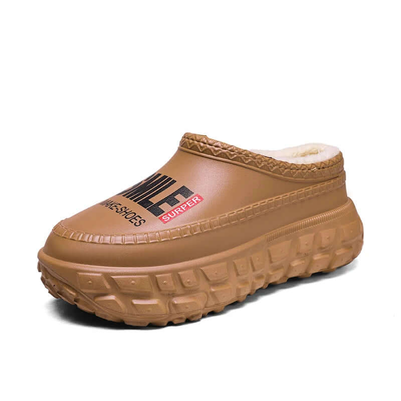 Platform slippers with a water-repellent shell, plush lining and chunky lug sole - brown