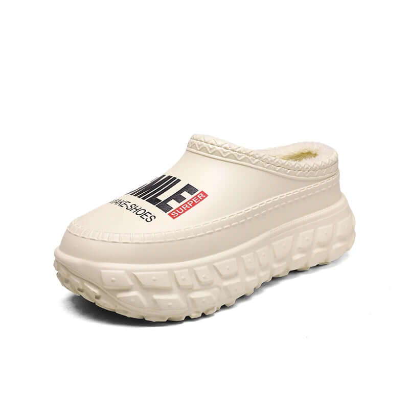 Platform slippers with a water-repellent shell, plush lining and chunky lug sole - cream