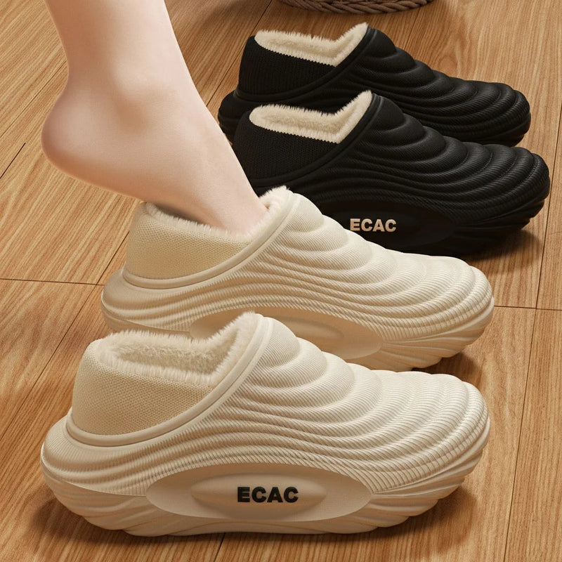 Plush-lined EVA slippers with fine wave ribbing and a thick sole - view 2