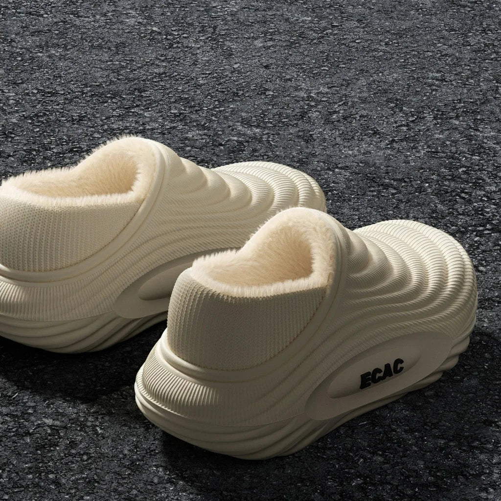Plush-lined EVA slippers with fine wave ribbing and a thick sole - view 3