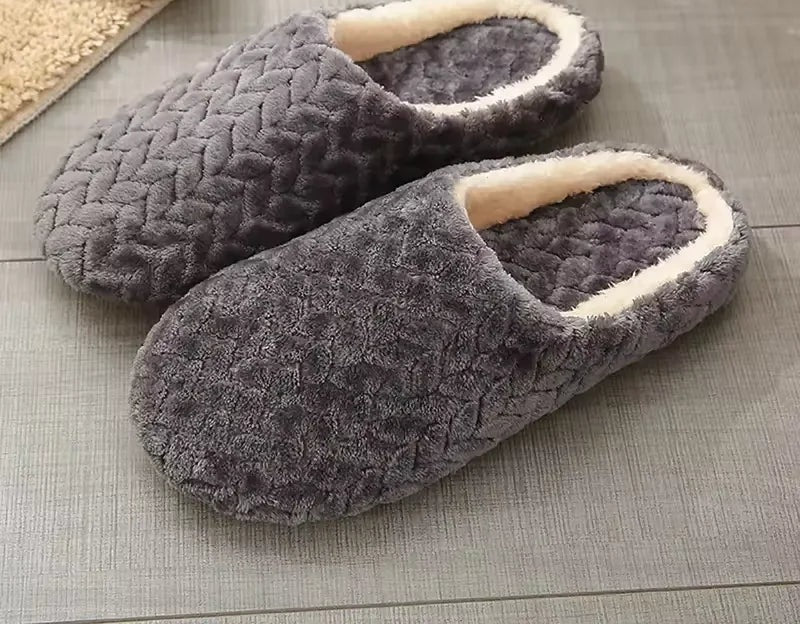 Plush slippers with a zigzag texture and open back for women and men - grey