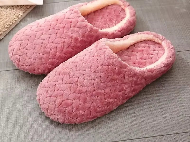 Plush slippers with a zigzag texture and open back for women and men - salmon pink