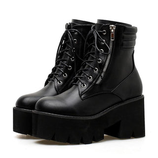 Women's waterproof ankle boots studded chunky heel front view