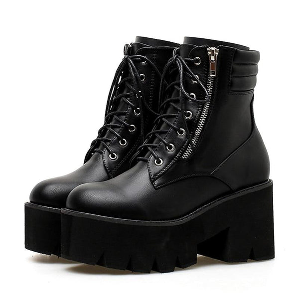 Women's waterproof ankle boots studded chunky heel front view