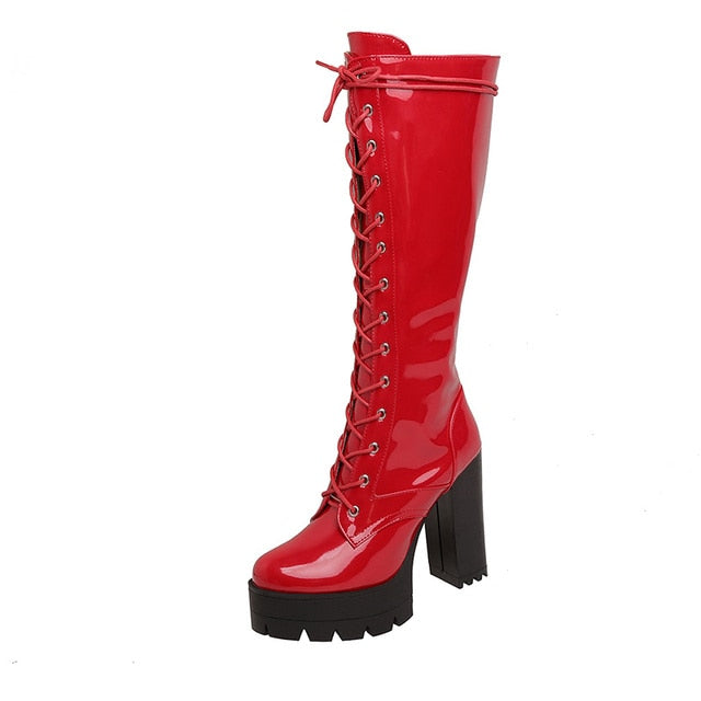 Women's Platform Ankle Boots – Chunky High Heel Going Out – front view