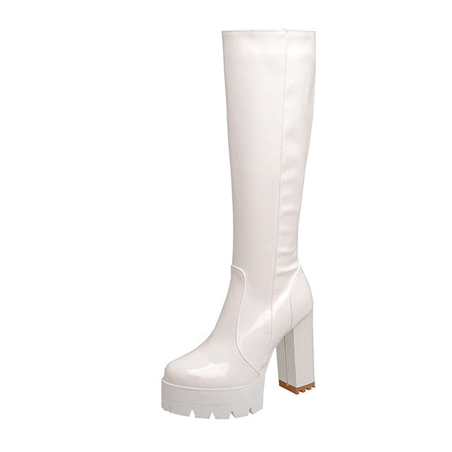 Women's Faith tall platform boots worn – full look