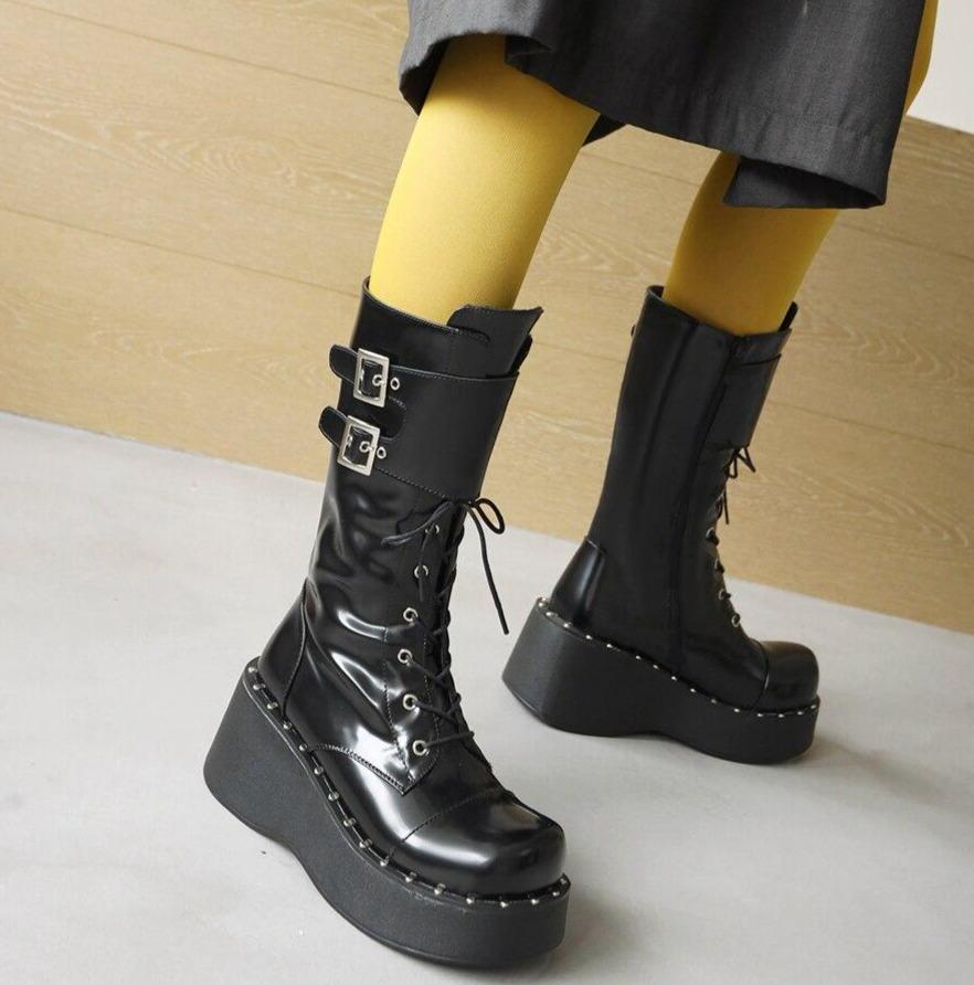 Women's Gia waterproof long boots worn outfit shot