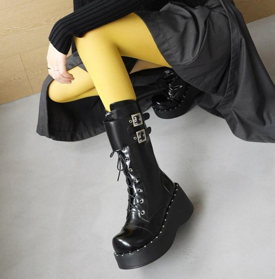 Women's knee high boots 6.5cm heel side view