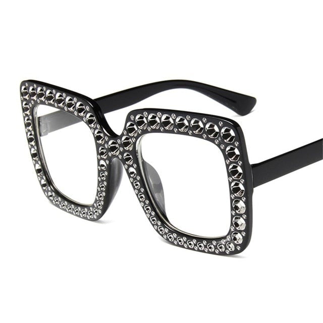 Women's Oversized Crystal Sunglasses – Glamour Style – close-up detail
