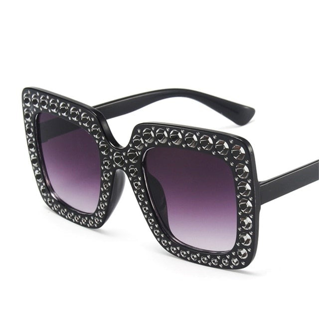Women's Oversized Crystal Sunglasses – Glamour Style – back view