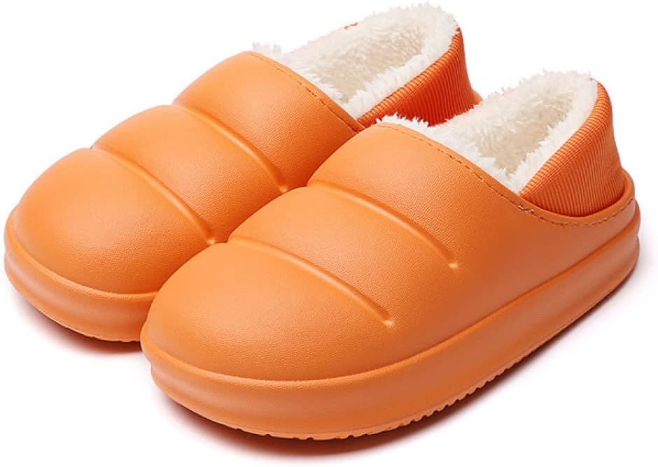 Slippers with a smooth puffer-style upper, plush lining and a thick sole - orange, ribbed heel
