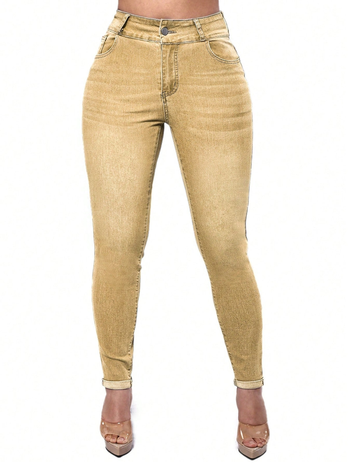 Push up jeans for women with a high waist and skinny leg - khaki