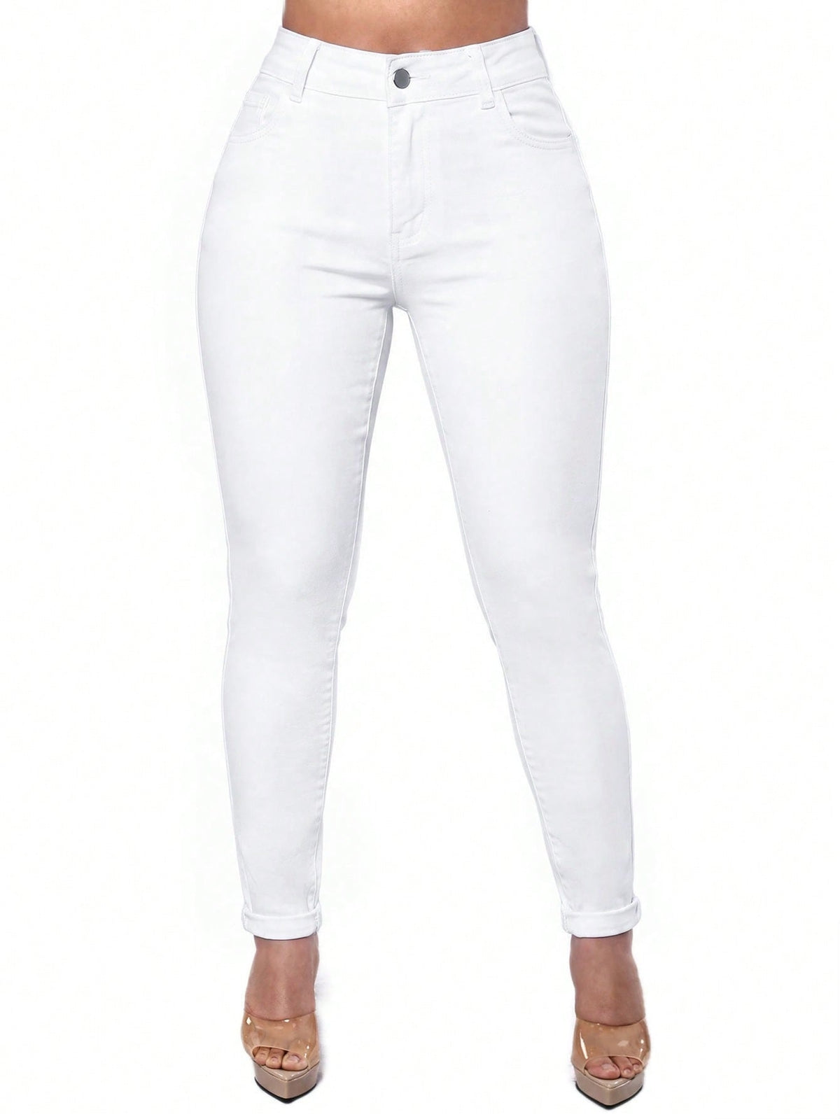 Push up jeans for women with a high waist and skinny leg - white
