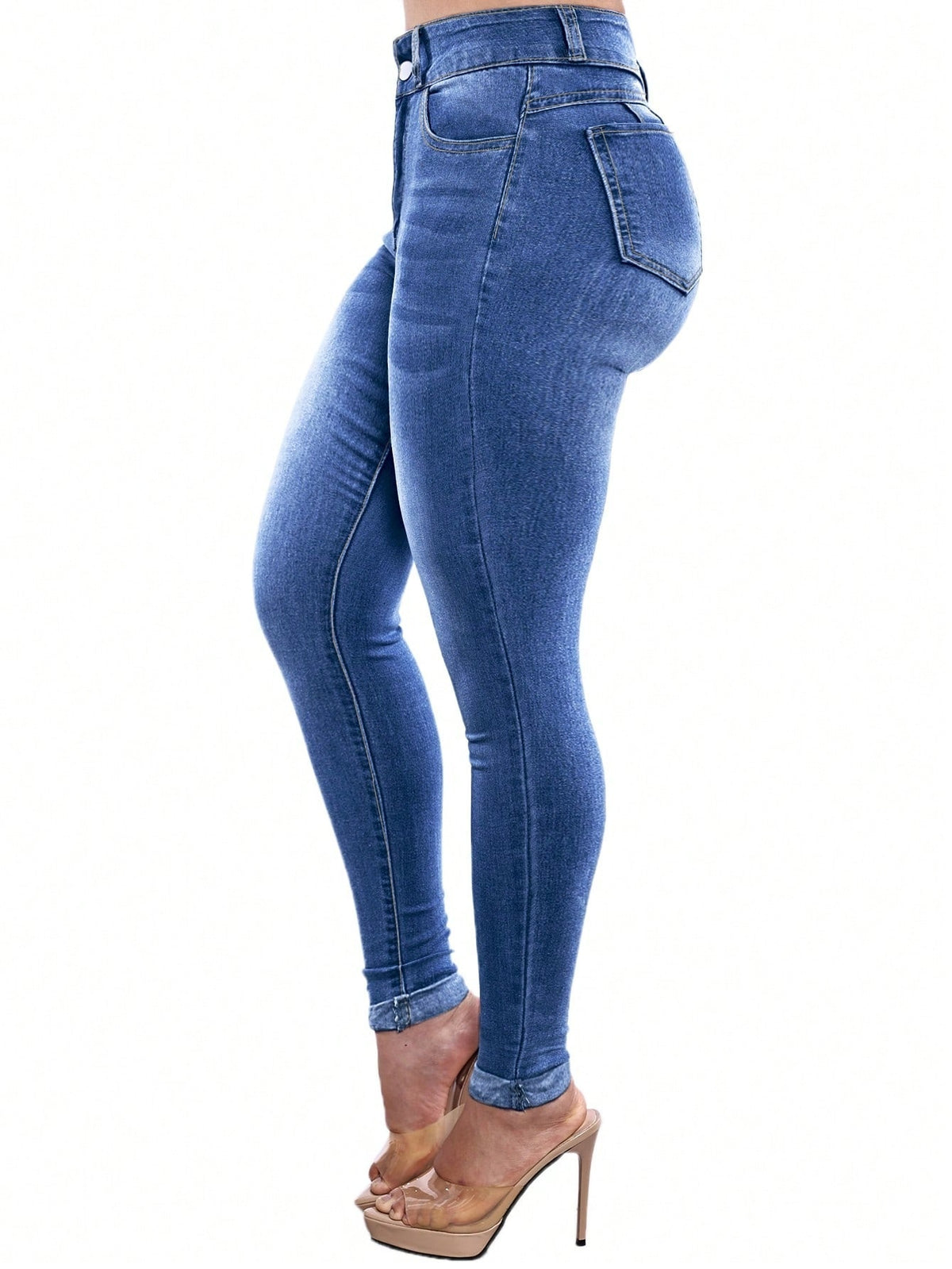 Push up jeans for women with a high waist and skinny leg - dark blue