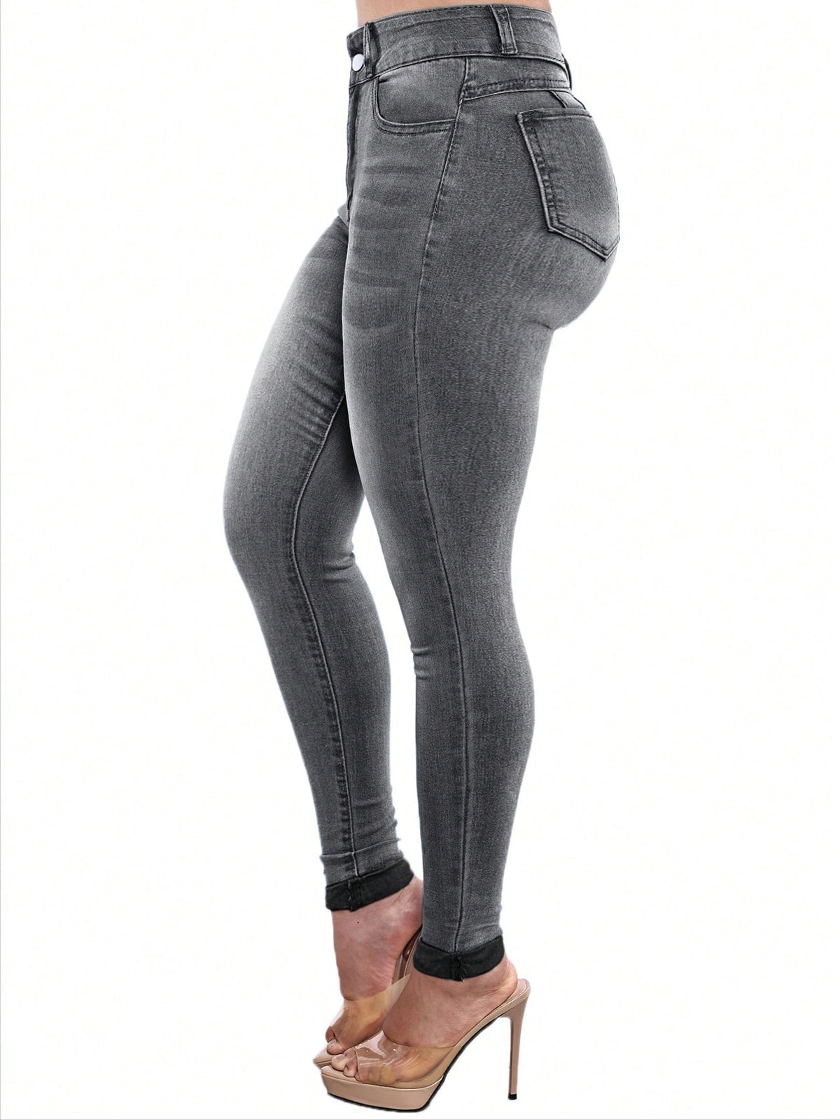 Push up jeans for women with a high waist and skinny leg - mid grey