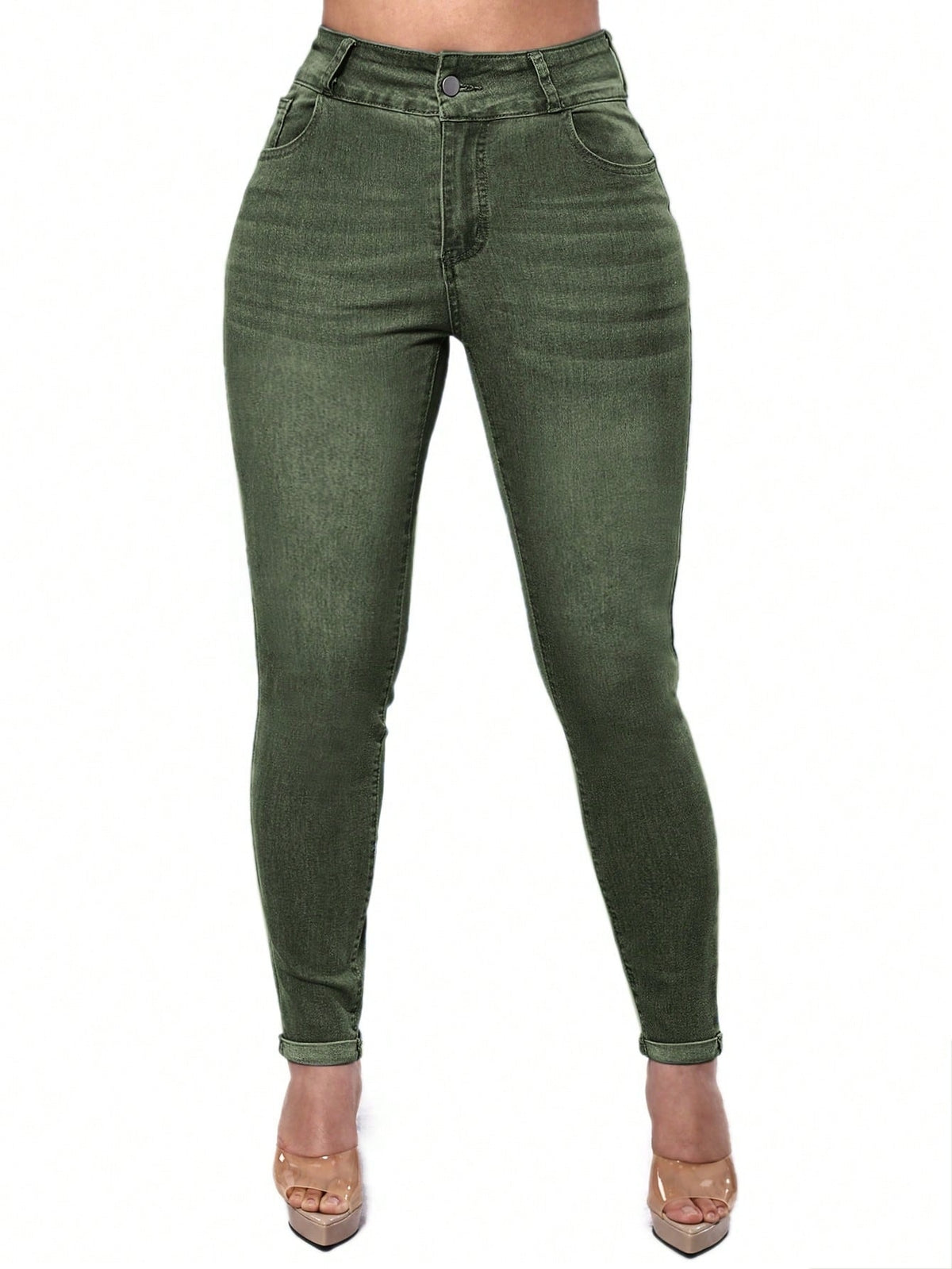 Push up jeans for women with a high waist and skinny leg - army green