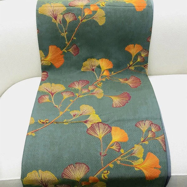 Quilted bedspread with a ginkgo leaf print on a made bed - view 4
