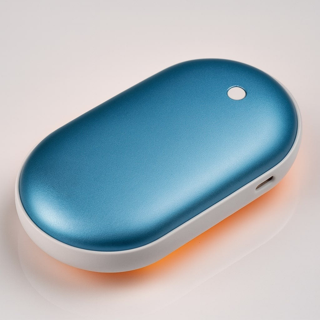 Rechargeable hand warmer with power bank and 3 heat settings - blue