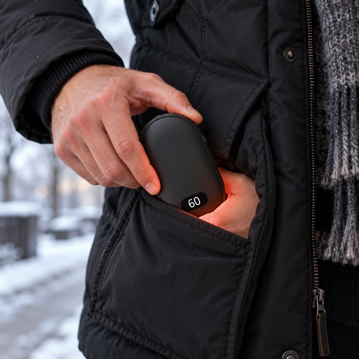Rechargeable hand warmer with a digital temperature display - view 2