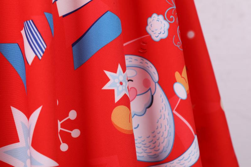 Women's red Christmas swing dress with black bodice and scalloped V-neck
