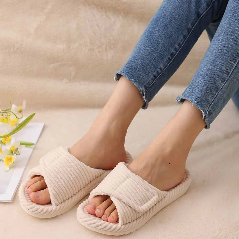 Open toe slippers in ribbed fabric with an adjustable hook-and-loop strap - view 4