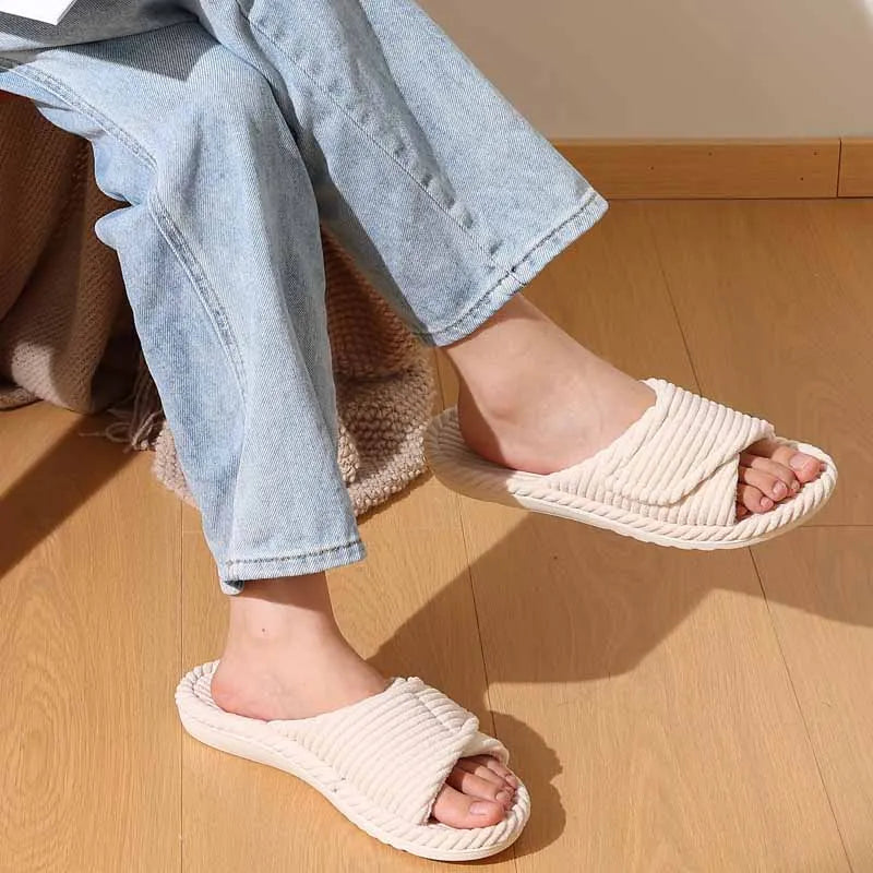 Open toe slippers in ribbed fabric with an adjustable hook-and-loop strap - view 5