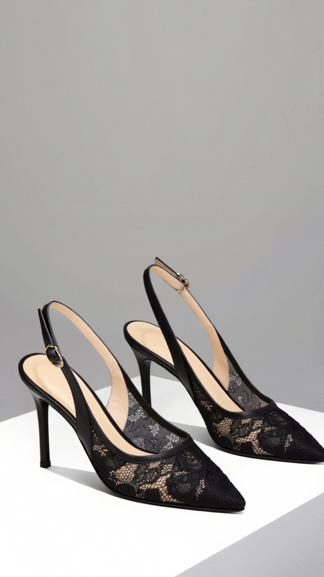 Women's Lace Heeled Sandals - product view | SAINT DOR