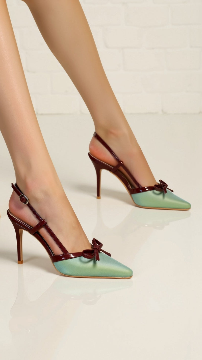 Women's Satin Bow Court Shoes - side view | SAINT DOR