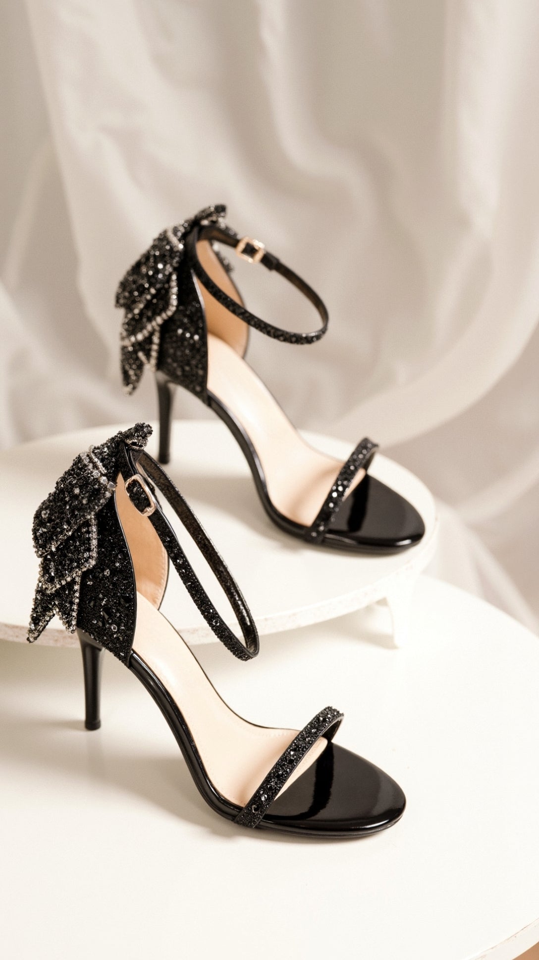 Women's Diamante Bow Heeled Sandals - product view | SAINT DOR