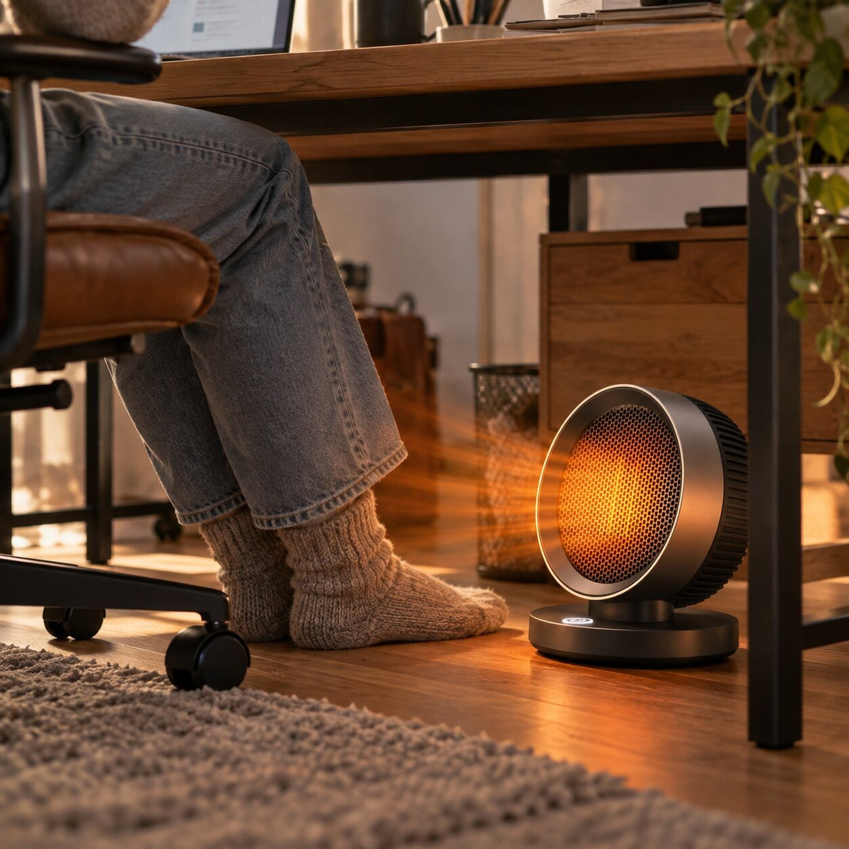 Round 500 W fan heater with thermostat on a round base - view 3