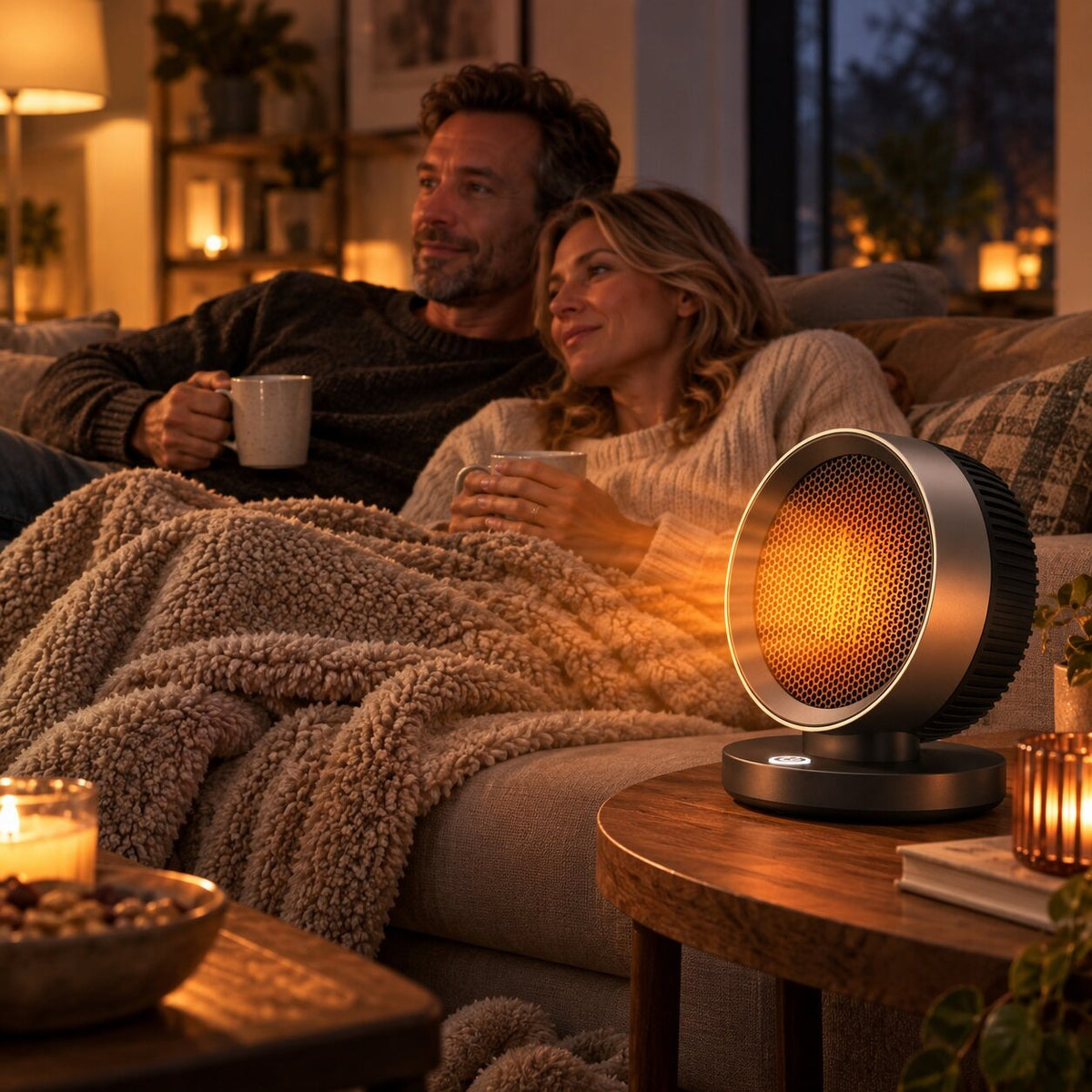 Round 500 W fan heater with thermostat on a round base - view 4