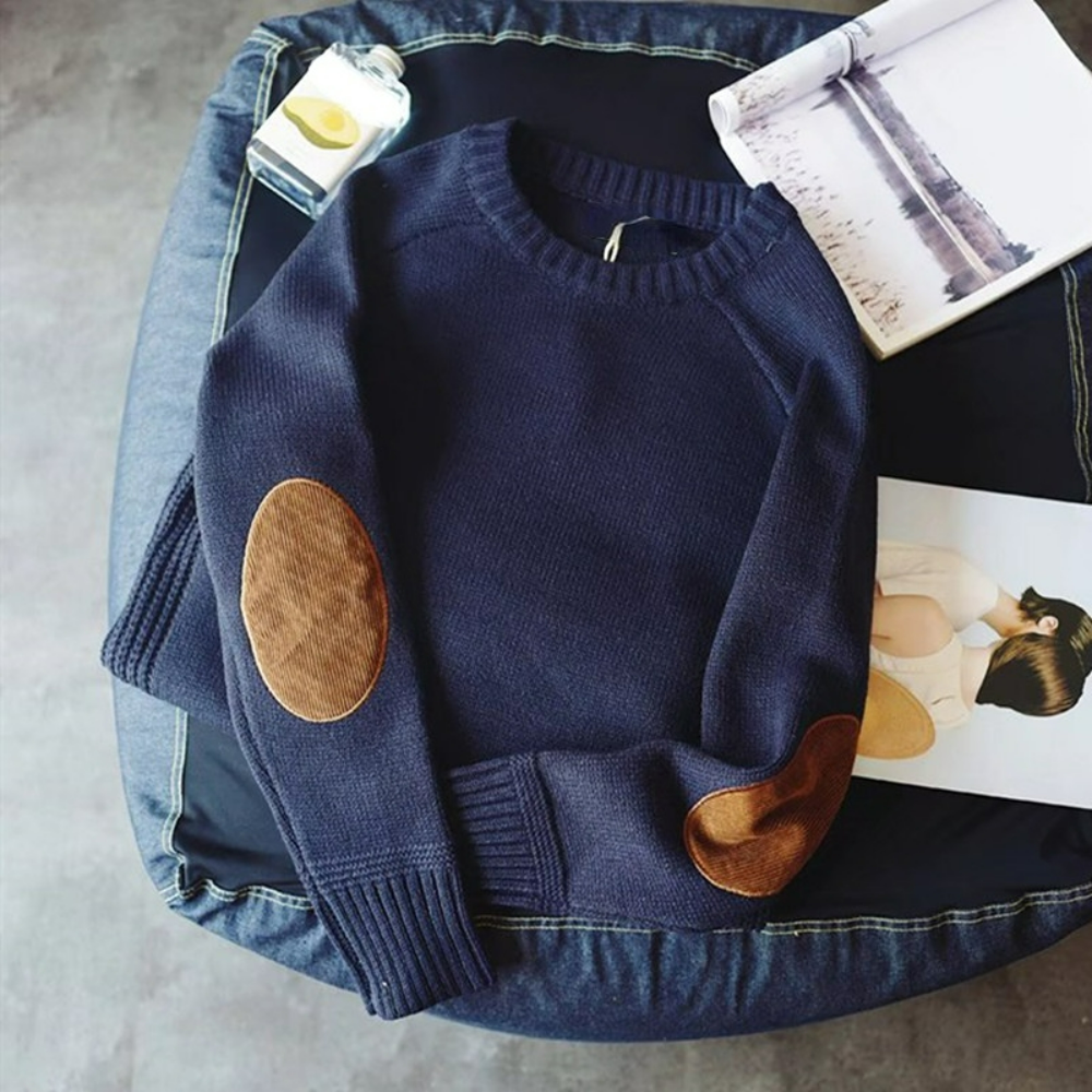 Men's knitted jumper with elbow patches in Navy