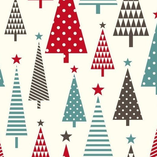 Self-adhesive Christmas wallpaper on a 45 cm wide roll with a festive print - christmas trees on cream