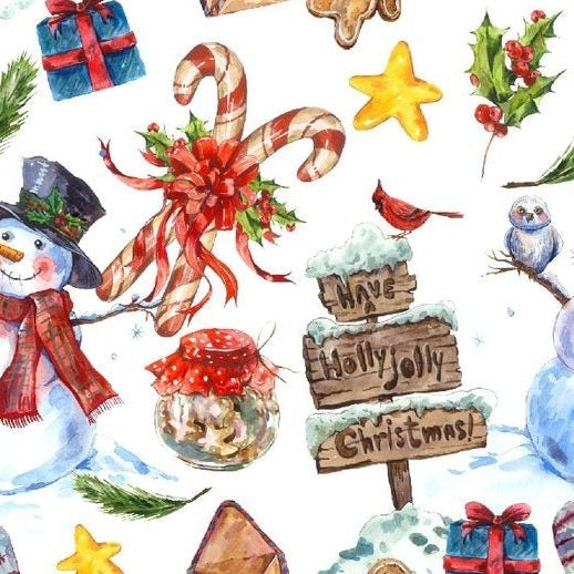 Self-adhesive Christmas wallpaper on a 45 cm wide roll with a festive print - snowman and candy canes
