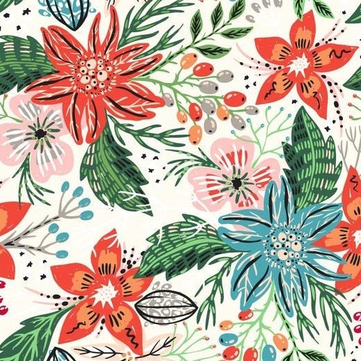 Self-adhesive Christmas wallpaper on a 45 cm wide roll with a festive print - colourful poinsettias