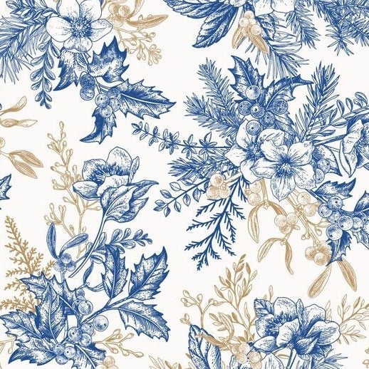 Self-adhesive Christmas wallpaper on a 45 cm wide roll with a festive print - blue winter florals