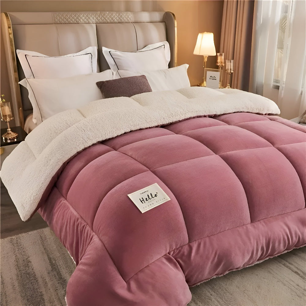 Thick sherpa duvet with a fleece top on a made bed - view 9