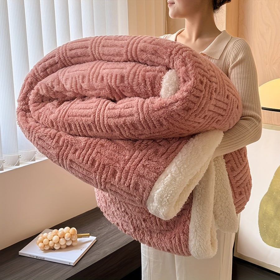 Reversible sherpa throw with a basket weave pattern - dusty pink