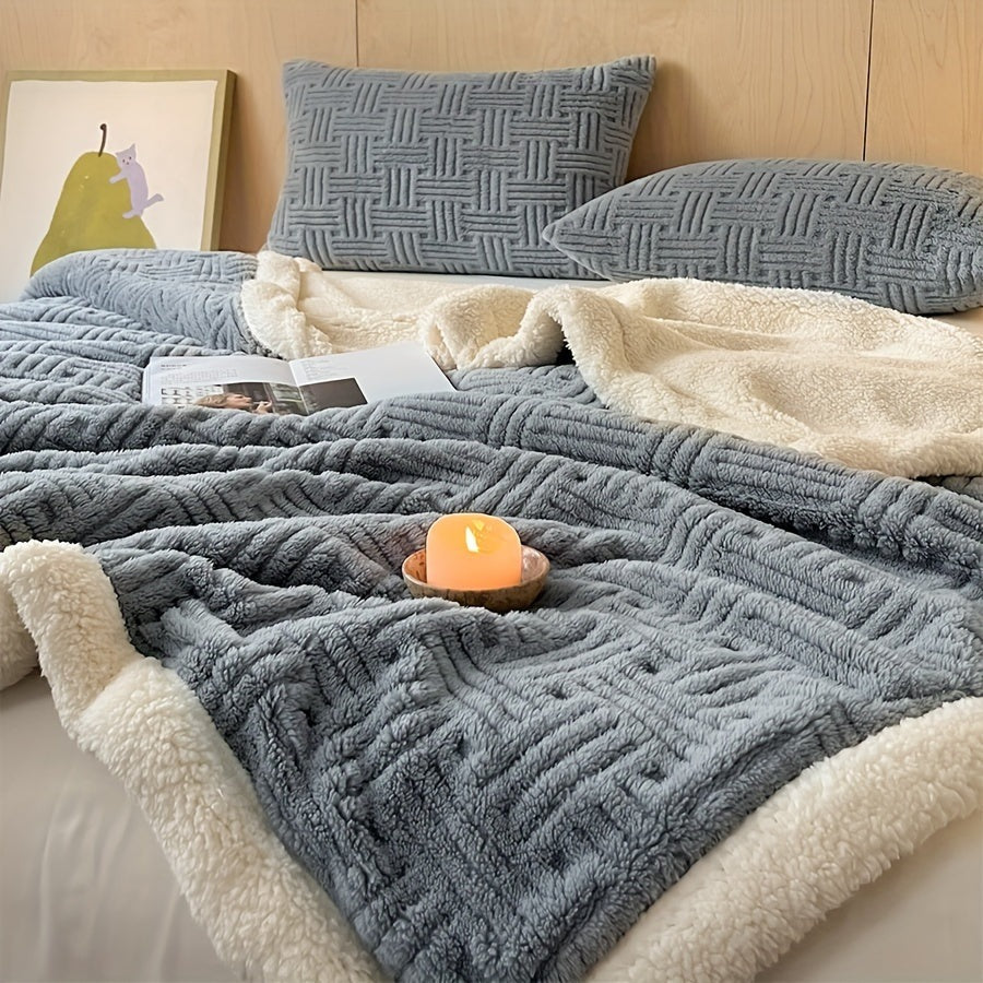 Reversible sherpa throw with a basket weave pattern - view 3