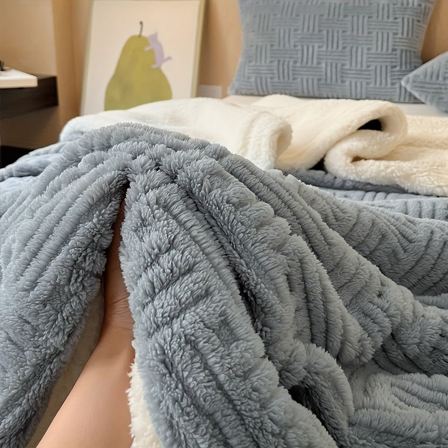 Reversible sherpa throw with a basket weave pattern - view 4