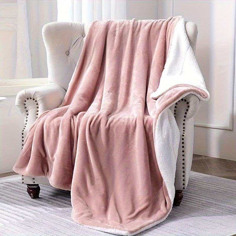 Reversible sherpa throw with flannel fleece - pink