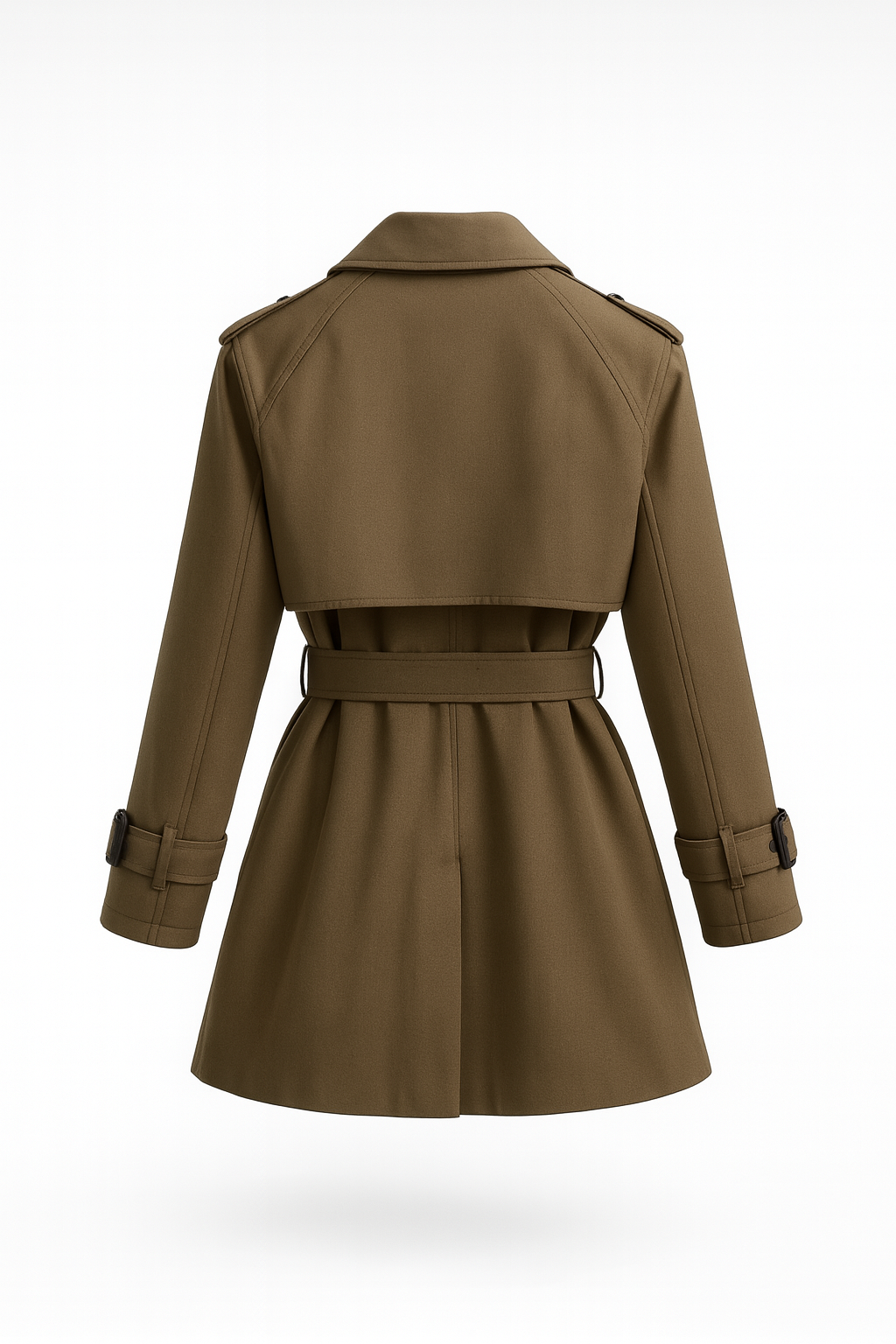 Women's short double-breasted trench coat with a belt