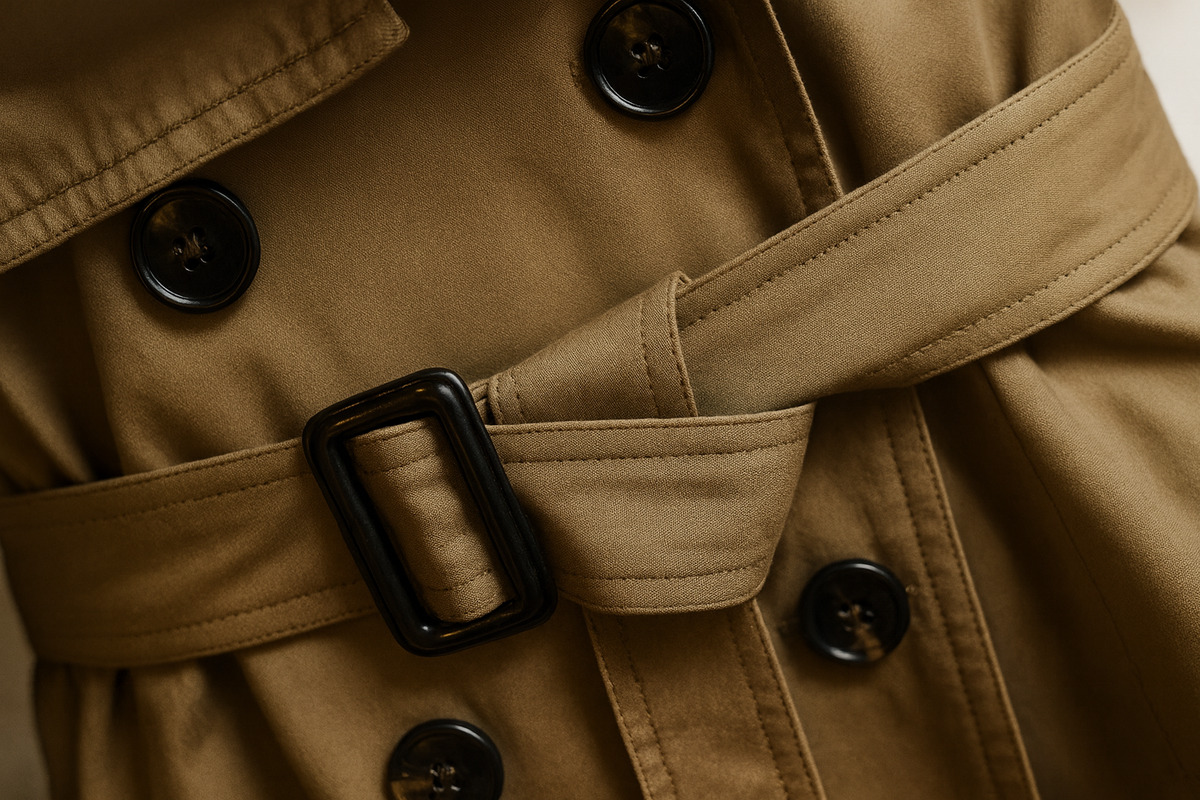 Women's short double-breasted trench coat with a belt