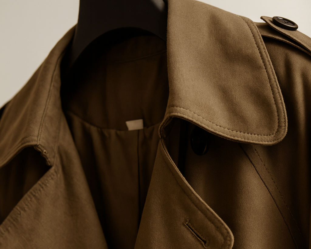 Women's short double-breasted trench coat with a belt