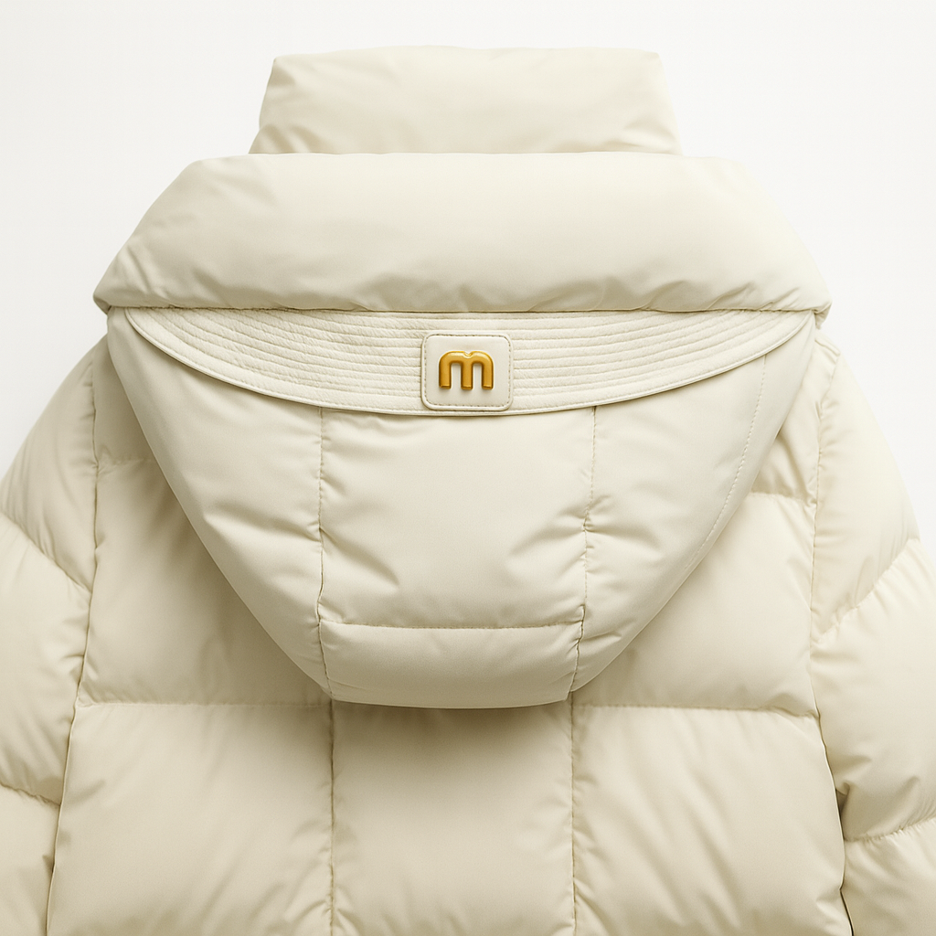 Women's short hooded puffer jacket with ribbed cuffs